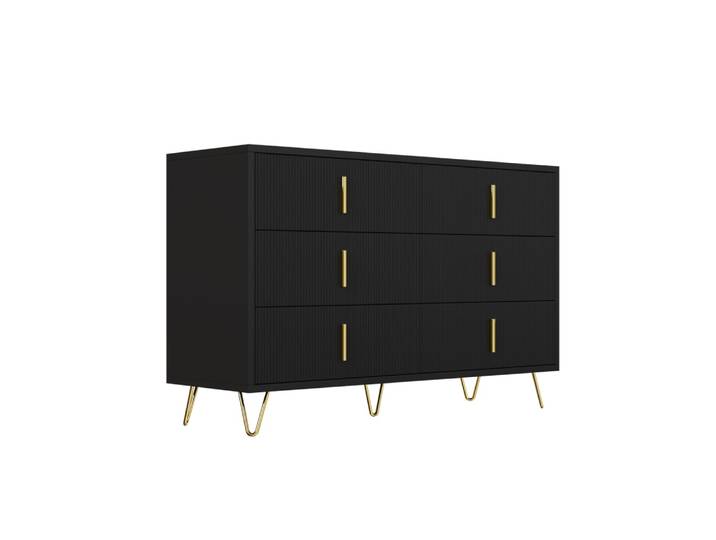 Buffet en panneau de particules avec 6 tiroirs noir doré 120x77x40 cm