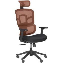 Carmen 7582 Ergonomischer Bürostuhl mit Netzrücken, Kopfstütze und 2D-Armlehnen – Orange/Schwarz