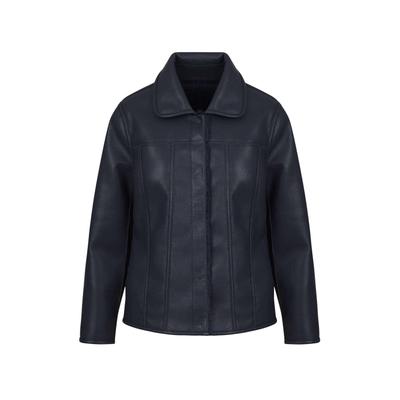 Winterjacke GOLDNER "Wendejacke in Fell- und Lederoptik", Damen, Gr. 54, blau (dunkelblau), Modern, gerade, V-Ausschnitt, Gerade, Jacken Winterjacke, Wendejacke in Fell und Lederoptik