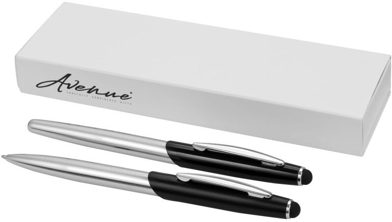Kit stylo bille et roller personnalisable à encre bleue Geneva Argent