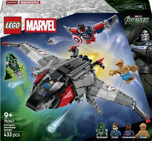 76347 LEGO MARVEL SUPER HEROES Avengers: Doomsday Quinjet Sammelbauset mit Minifiguren von Captain America, Zyklop, Doctor Doom und The Thing