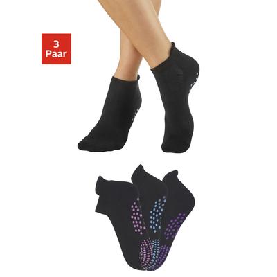 ABS-Socken LAVANA "Damensocken mit Fußfrottee", Damen, Gr. 35-38, schwarz (3x schwarz), Baumwollmischung, elastisch, Socken, mit farbigen Noppen