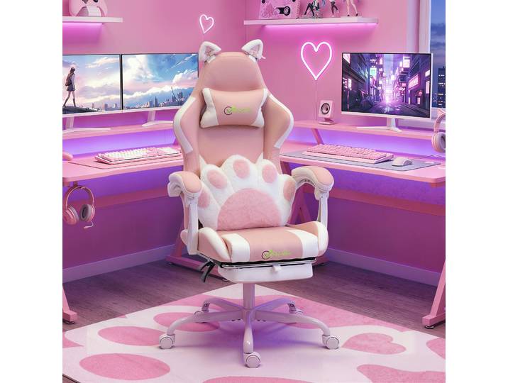 Vinsetto Chaise Gaming Ergonomique Inclinable avec Repose-pieds Rose