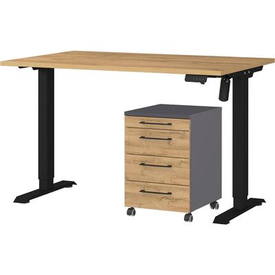 Büromöbel-Set GERMANIA "Profi 3.0", schwarz (grandson, eiche, nachbildung, schwarz), Schreibtisch 120cm breit Holzwerkstoff Metall, Holzwerkstoff, Metall, Arbeitsmöbel-Sets, Büromöbel-Set, Büromöbel-Set bestehend aus Schreibtisch und Rollcontainer