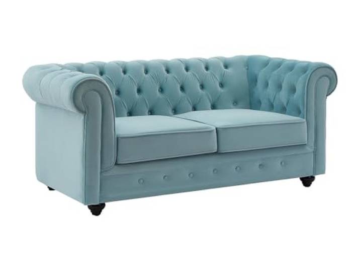 Sofa 2-Sitzer - Samt - Pastellblau - CHESTERFIELD Mythische Chesterfield-Form Abnehmbarer Sitzbezug