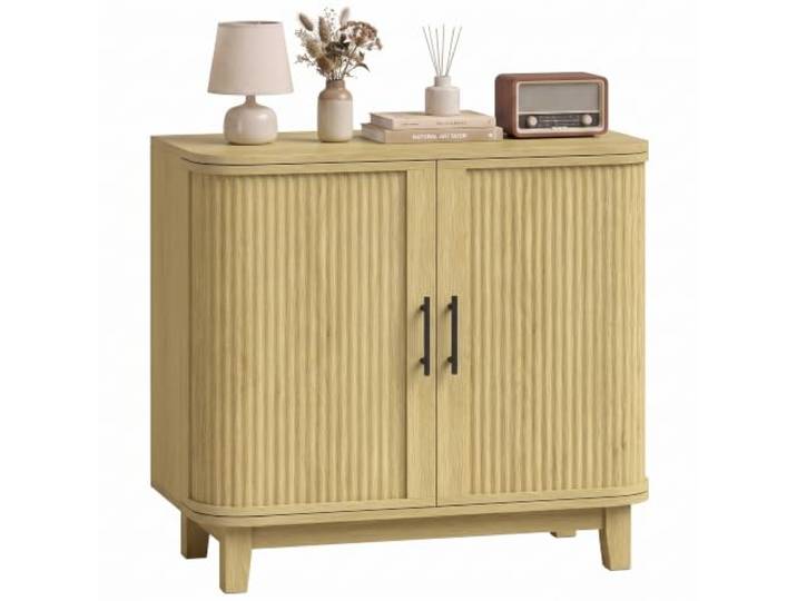 HOMCOM Sideboard 80 cm mit Stauraum in 2 Bereichen, Eiche Moderner Aufbewahrungsschrank, 2 geschwungene Türen, verstellbarer Einlegeboden, Beine, für Esszimmer und Flur