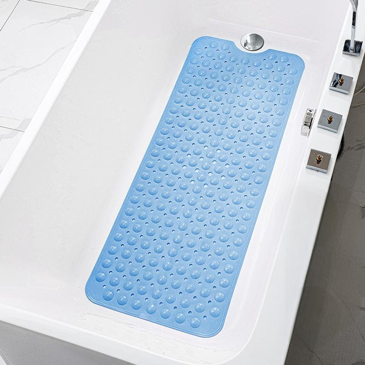 Lichtblauwe antislip badmat en verlengde douchemat met zuignappen, machinewasbaar, B: 100 cm, D: 40 cm