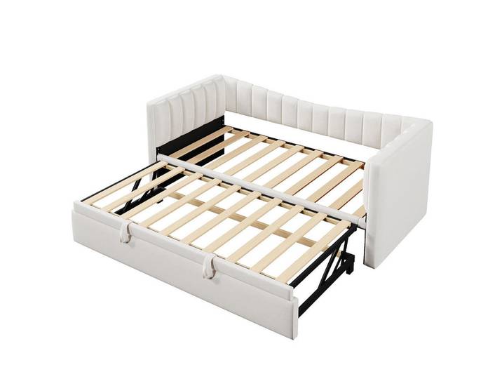 Komhtom Einzelbett 90 x 200cm mit Ziehbett(Ohne Matratze),Weiß, 90x200 cm, Schlafzimmer, Betten, Polsterbetten