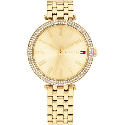 Quarzuhr TOMMY HILFIGER "NATALIE", gold (goldfarben), Armbanduhren, Damen, Quarzuhr, Armbanduhr, Damenuhr, Glaskristalle, Edelstahlarmband