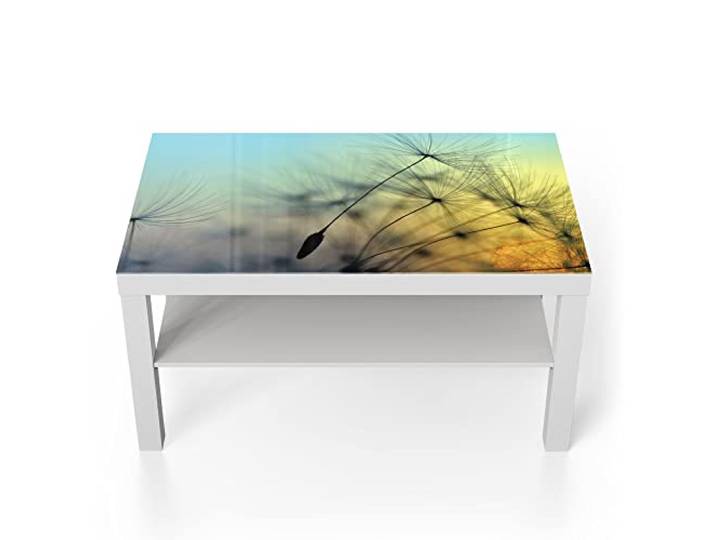 DEQORI Glastisch weiß groß 90x50 cm Motiv Schirmchen in Abendsonne ausgefallener Beistelltisch aus Glas Hochglanz Couchtisch fürs Wohnzimmer moderner Couch Tisch mit Design