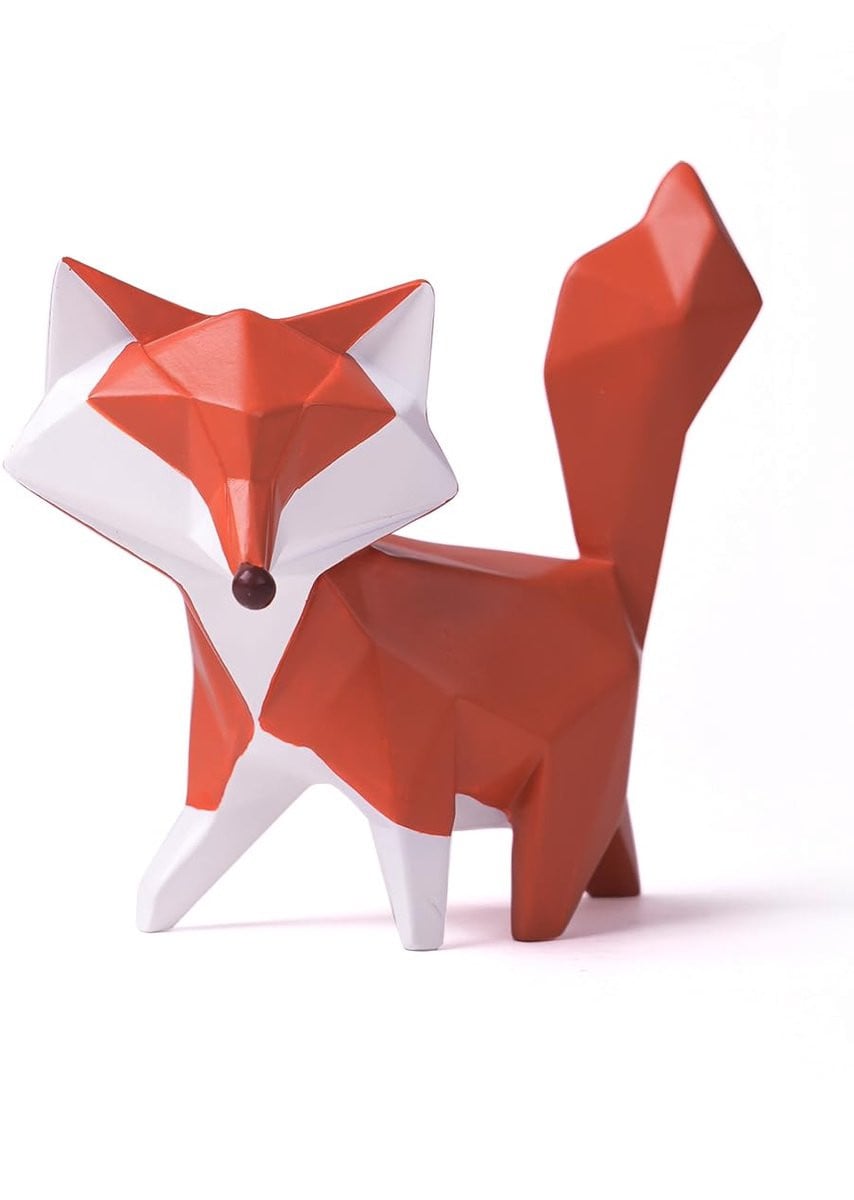 Moderne geometrische vos dierenbeeld sculptuur voor op tafel, 10 cm