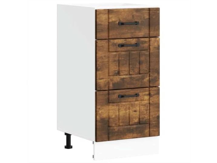 fsahslih Küchenunterschrank Lucca Räuchereiche 40x46x81,5cm Kompakter Beistellschrank mit Schubladen für die Küchenzeile, höhenverstellbare Füße sorgen für eine stabile Ausrichtung.