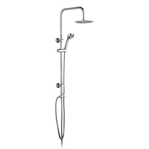 Unyqoos Ibergrif Douchesysteem met RVS Douchekop van 20 cm, 3-standshanddouche en 170 cm Anti-verdraaiingsslang, Verstelbare Douchekolom, Chroom, Zonder mengkraan