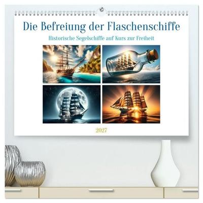 Die Befreiung der Flaschenschiffe - Historische Segelschiffe (hochwertiger Premium Wandkalender 2027 DIN A2 quer), Kunstdruck in Hochglanz