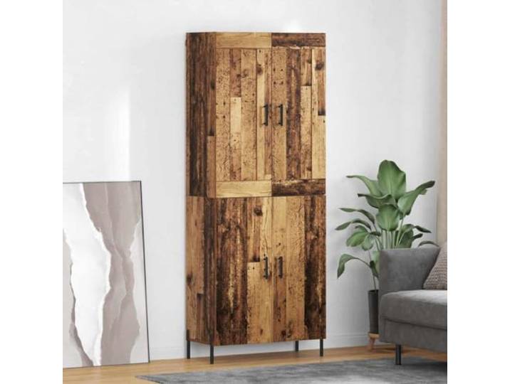 Elegantes Highboard für Wohnzimmer Aufbewahrung, stabiles Highboard mit Wandhalterungssicherung, stilsvolles mit Eisenbeinen in Betongrau, modernes Design aus Holzwerkstoff,