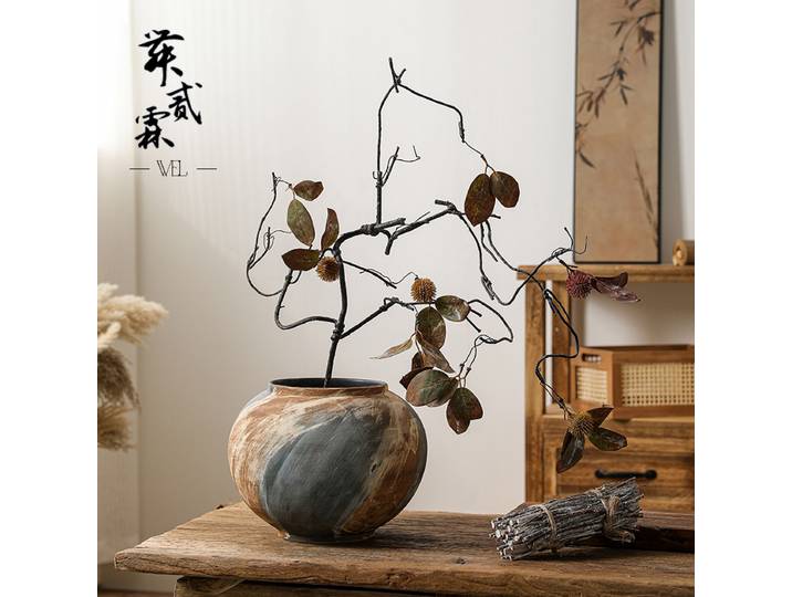 Pot de fleur en céramique rétro, ustensiles de fleur ménagers, vase en poterie grossière, aides pédagogiques, ornement d'entrée créatif