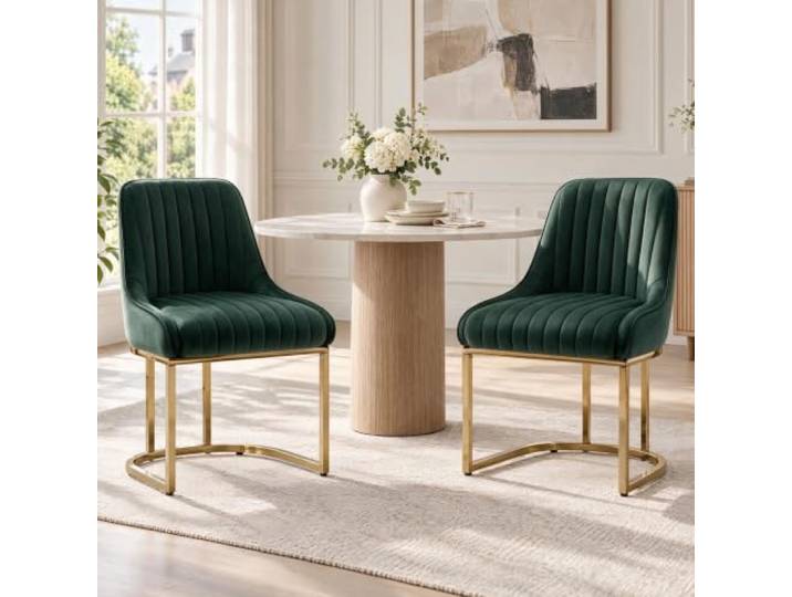 Ya-Home Esszimmerstühle 2er Set, Polsterstühle Küchenstühle mit Metallbeinen aus Samt, Sessel für Esszimmer Küche Wohnzimmer Schlafzimmer, Grün