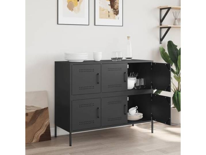 KTHLBRH Sideboard schwarz 100,5 x 39 x 79 cm aus Stahl 6 Fächer, 6 Türen, 4 verstellbare Füße, Kapazität 30 kg, leicht zu reinigen