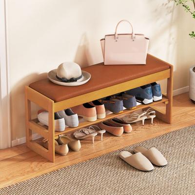Costway Shoe Rack Bench with Storage 2-Tier Rubberwood Entryway Bench with Flip-Open Storage-Brown