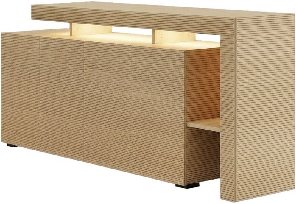 Buffet LED 4 portes 4 niches effet chêne 170 cm - Ilia
