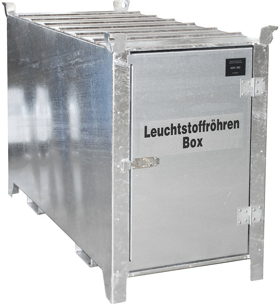 Leuchtstoffröhren-Box, feuerverzinkt, Volumen 1350 l, 1100 Stk Ø 25 mm / 500 Stk Ø 37 mm, LxBxH 2100 x 770 x 1125 mm eurokraft pro