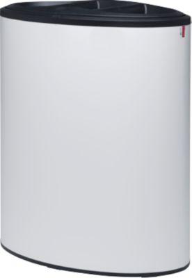 Lune Design-Abfalleimer Binc, Stahl, offener Kunststoffdeckel, 50 l, 3 Abfallströme, mobil, B 360 x T 560 x H 680 mm, weiß/schwarz