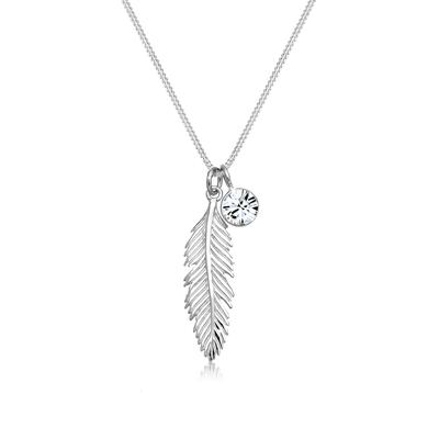 Silberkette ELLI "Halskette Feder Boho Schmuck Geschenk mit Kristallen von Swarovski(R)925 Silber" Gr. 45, silber, Halsketten, Damen, 45, Silber 925 (Sterlingsilber), Silberkette