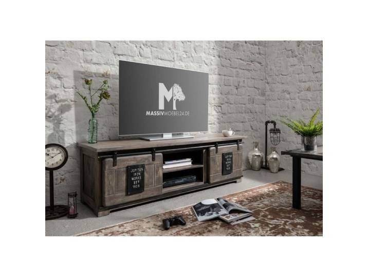 Meuble TV 160x45 Manguier laqué blanchi RAILWAY N° 301