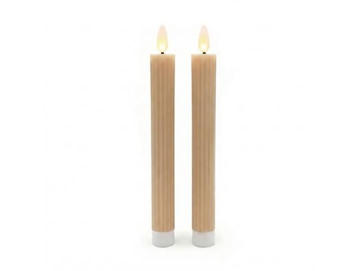 Relaxdays Bougies LED lot de 2\, HxD 25 x 2 cm\, flamme vacillante\, moka cire véritable\, rainures\, sans flamme