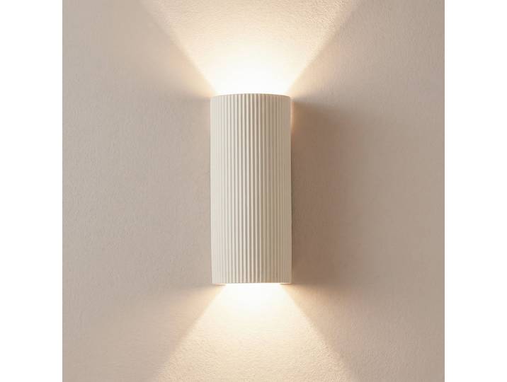 Applique murale Colja, hauteur 30,5 cm, ronde, beige, en plâtre - Lindby - Salon / séjour - Plâtre / argile