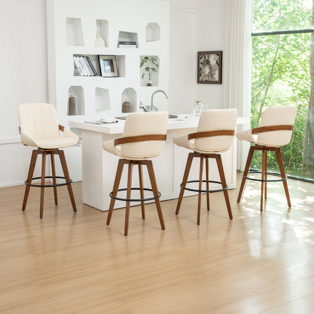 Blue Elephant Modern Leather Upholstered Swivel Counter & Bar Stools Beige Bar Stool (74.9cm Seat Height)