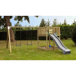 Spielturm Play II - Druckimprägnierter Kinderturm für den Garten mit Leiter aus Kiefer und Fichtenholz in Größe 150 x 135 x 240/283 cm