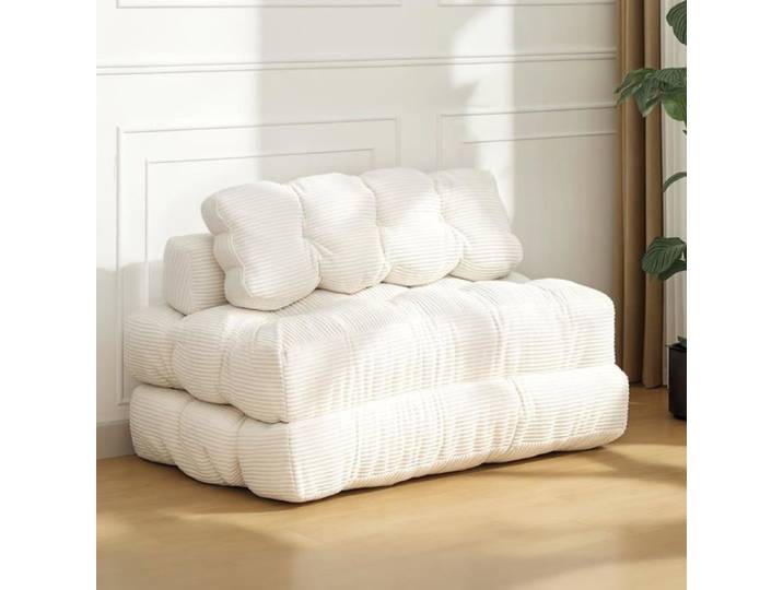 Canapé Lit Pliable 2 Places Convertible Futon Compressé Sans Montage 200 x 130 x 20 cm - Matelas Pliable 2 Places Beige