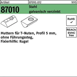 T-Nutenmutter R 87010 o.Führungssteg 5mm M5 Stahl galv.verz. 100 Stück