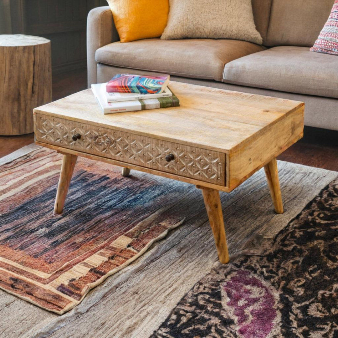 World Menagerie Lonepine Solid Wood Solid Wood Coffee Table with Storage Natural 45cm H X 90cm W X 60cm D