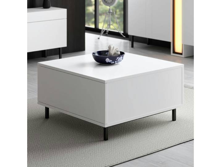 Table basse carrée avec coffre de rangement AURA - Blanc