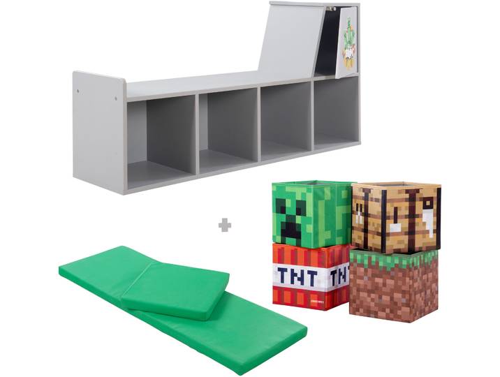 Sitzbank PHOENIX Minecraft Lesebank , grau (grau, grau), B:119cm H:60cm T:30cm, MDF, Polyester, Sitzbänke, Sitzbank