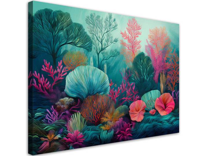 Feeby Leinwandbild Korallenriff Meerespflanzen 120x80cm, Türkis, Rechteckig, 120x80 cm, Bilder & Rahmen, Bilder, Leinwandbilder