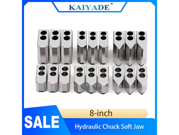 Mandrin hydraulique à trois griffes souples de 8 pouces pour tour CNC, griffes brutes rehaussées pour usinage de précision
