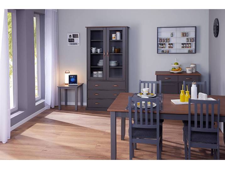 home24 Vitrinekast Luzerna 90 x 190 x 38cm grijs