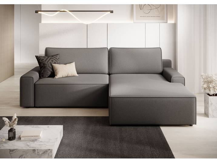 Ecksofa, Struktur, Grau, 246×168 cm, Schlafsofa mit Bettkasten, Beidseitig Montierbar, Trendmanufaktur