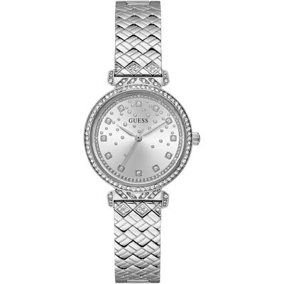 Quarzuhr GUESS "ENCHANTMENT", silber (silberfarben, silberfarben), Armbanduhren, Damen, silberfarben, Quarzuhr, Armbanduhr, Damenuhr, Kristallsteine, Mineralglas, Edelstahlarmband