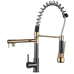 KLARWERK® Björn | Gastronomie Gold Schwarz Küchenarmatur | Zwei Brausen | Edelstahl Wasserhahn Küche | Doppelspülbecken Restaurant
