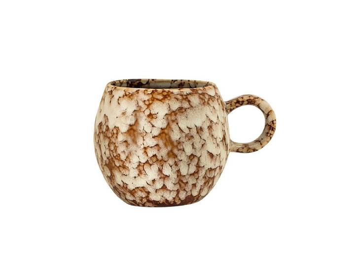 Tasse Elio - aus Steingut gefertigt - Weiß- braun gepunktet - Luxusbetten24