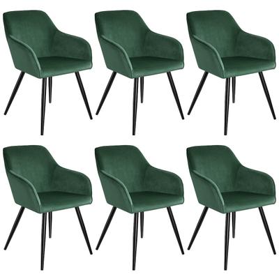 tectake Esszimmerstuhl Marilyn Samtoptik, schwarze Stuhlbeine - 6er Set dunkelgrün/schwarz