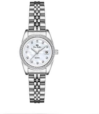 Inspired Deals Elegant Women's Dress Watch With Rhinestone Bezel Steel Band Analog Wristwatch And Date Calendar silver