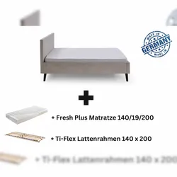 Aileenstore Polsterbett mit Matratze und Lattenrahmen 140x200 Bettgestell Bett Doppelbett mit Kopfteil Beige Made in Germany