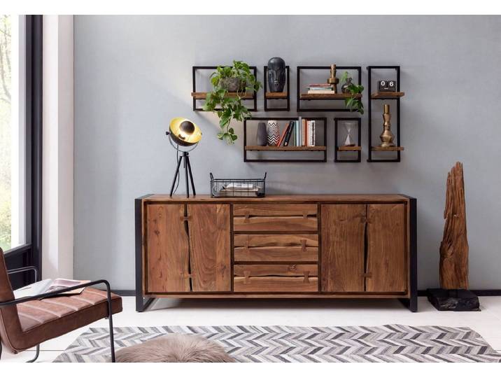 SIT Sideboard Florenz Akazienholz Kommode mit Baumkante & Metallgestell, Akazienholz mit natürlichen Holzkanten & Metallgestell