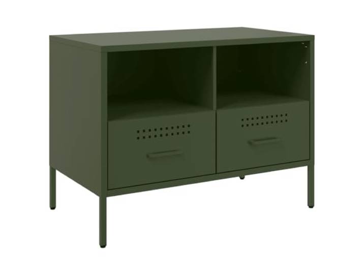 LMTYOENFG TV-Schrank Olivgrün 68x39x50,5 cm Metall Lowboard Stabiles Metall Lowboard im Industrie-Design mit 2 Schubladen und Fächern. Ideal fürs Wohnzimmer oder Schlafzimmer.