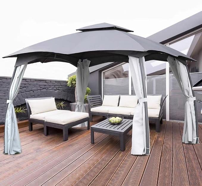 Gartenpavillon Gazebo Partyzelt 3x4m + Komplettset + wasserdicht aus Metall grau/weiß